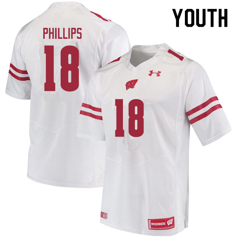Wisconsin Badgers Youth #18 Cam Phillips NCAA Under Armour Authentic White College Stitched Football Jersey HD40W17KD